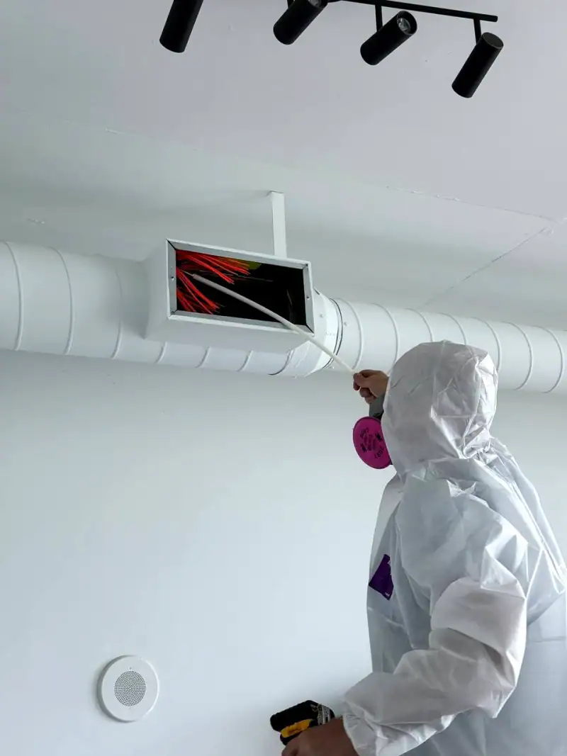 24/7 Service Pros technician inspecting water damage during a restoration job